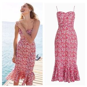 J. Crew x Liberty Fabric red and pink midi dress. Size 12 EUC
